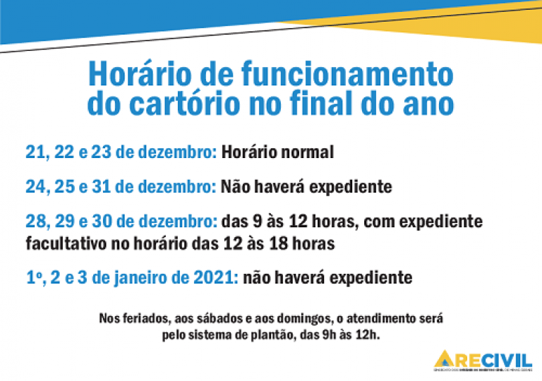 Recivil divulga cartaz com horário de funcionamento dos cartórios no ...