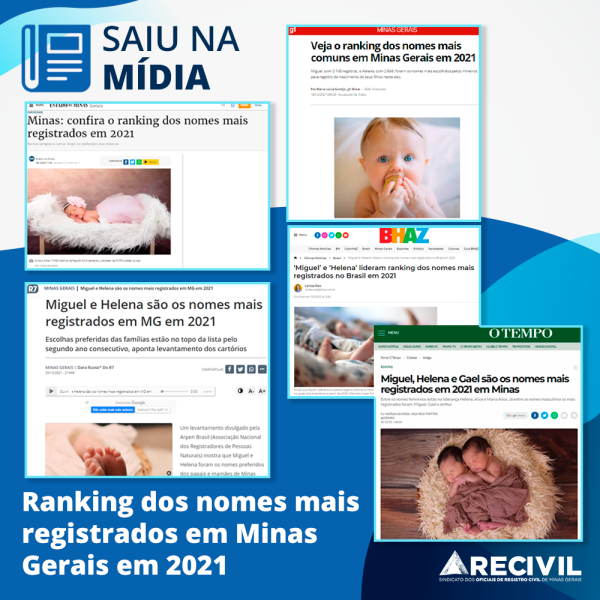 Saiu Na M Dia Ranking Dos Nomes Mais Registrados Em Minas Gerais Em Recivil